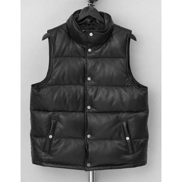 Deadwood x Free People Leather Vermont Sm & Lg Black Recycled Puffer Vest - Picture 6 of 9